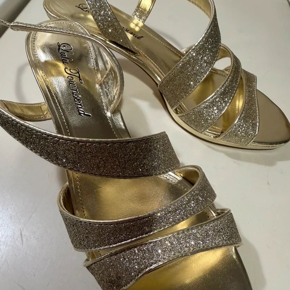 Lulu Townsend Gold Glitter Multi-Strap Slingback Heels - Picture 3 of 3